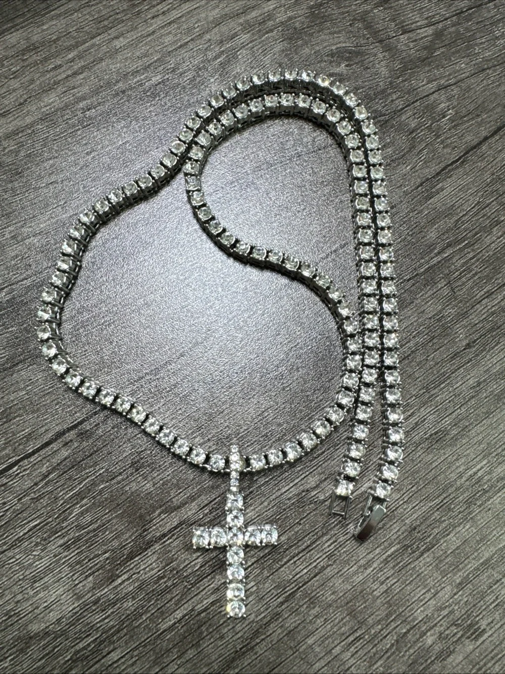 24 inches shiny Crystal Tennis Necklace with Cross Pendant chain 4mm white stone